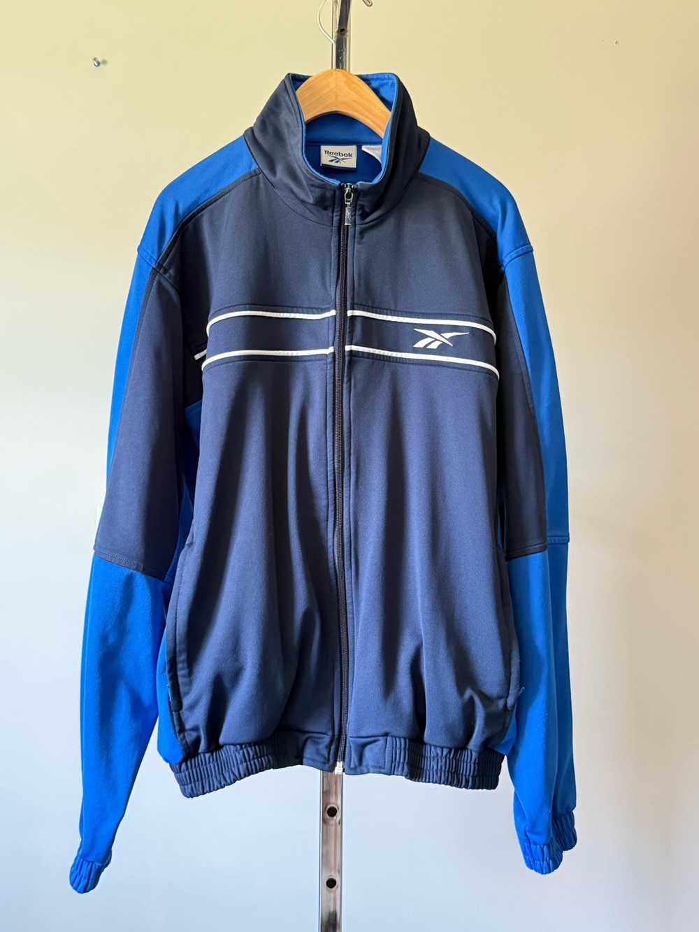 Reebok Vintage Track Jacket Full Zip Navy Bright Blue White Men Size M